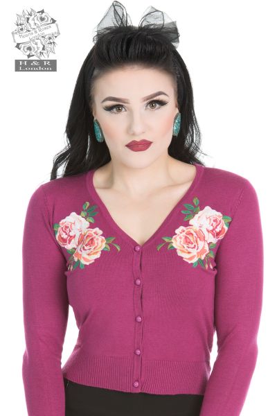 Wine Rosy Cardigan in Wine - Hearts & Roses London