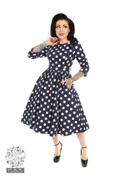 Milana Polka Dot Swing Dress in Blue/White - Hearts & Roses London