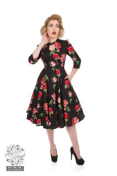 Black Red Roses Dress in Black/Red - Hearts & Roses London